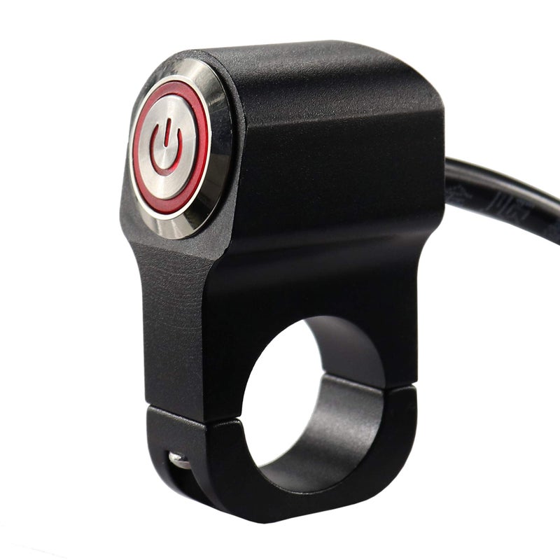 Jeemitery CNC Aluminum Motorcycle Handlebar Switch for 7/8" Bars, 12V 10A ON-Off Switch with Waterproof Rocker & LED Light (Red) for Fog Lights, Horn, Headlight - Image 2